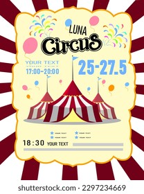Circus flyer with circus tents balls and fireworks Vector