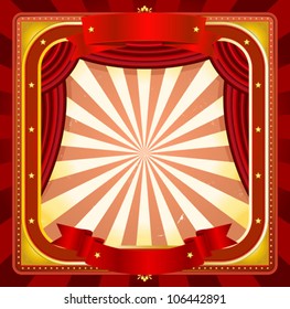 Circus Frame Poster Background/ Illustration of a square circus frame background with banners, red curtains and various shiny and gold ornaments for arts events and entertainment background