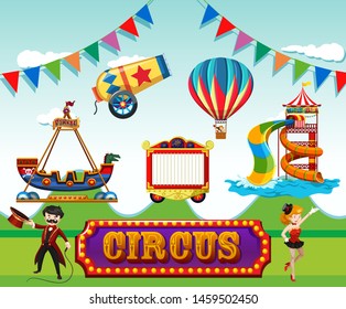 Circus, fun fair, amusement park theme template illustration