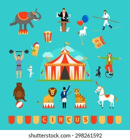 Circus and fun fair elements in modern flat style