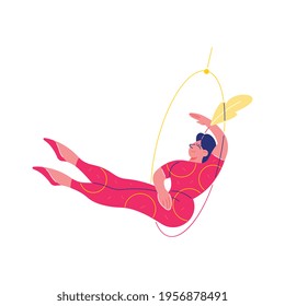 Circus Funfair-Komposition mit menschlichem Charakter von Akrobat hängt auf Hoop-Vektorgrafik