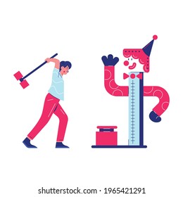 Circus funfair composition with human character of man with hammer vector illustration