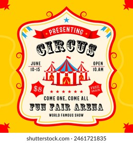 Circus Funfair flyer template. Magic Show Greetings Card, Retro Invitation Card