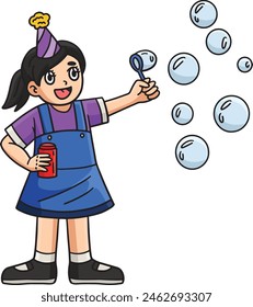 Circus Girl Blowing Bubbles Cartoon Clipart