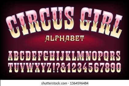 Circus Girl is an ornate alphabet suggestive of carnivals, amusement parks, and old west themes.