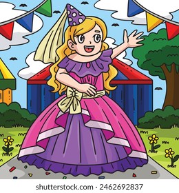 Circus Girl Princess Colored Cartoon Illustration