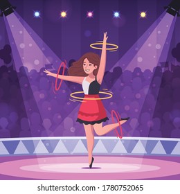 Circus gymnasts cartoon design with circle tricks symbols vector illustration