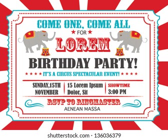 Circus Happy Birthday Card Invitation Design With Elephant
