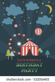 Circus Happy Birthday Card Invitation Design. Vector illustration