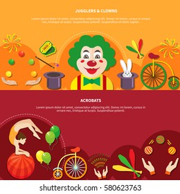 Circus horizontal banners set flat isolated vector illustration