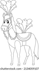Circus horse black and white doodle character illustration