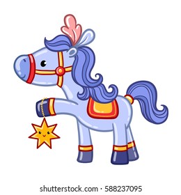 Circus horse illustration. Card with circus horse in cartoon style. Vector