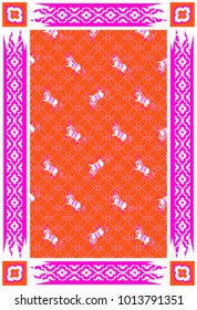 Circus horse red and pink vector carpet design. Persian style modern rug decor with rough texture.