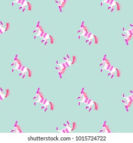Circus horse silhouette simple seamless vector pattern. Blue and pink animal repeat background.
