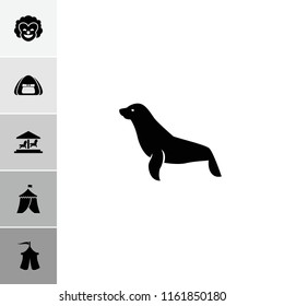 Circus icon. collection of 6 circus filled icons such as seal, tent, carousel. editable circus icons for web and mobile.