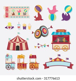 Circus icon collection.Vector illustration cute amusement objects.