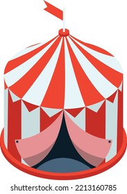 Circus icon. Red white striped cartoon tent