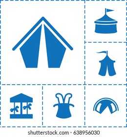 Circus icon. set of 6 circus filled icons such as tent, magic hat, circus