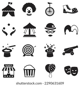 Circus Icons. Black Flat Design. Vector Illustration.
