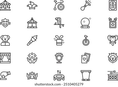 Circus icons collection is a vector illustration with editable stroke.