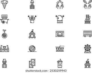 La colección de iconos de circo es una Ilustración vectorial con trazo editable.