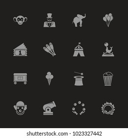Circus icons - Gray symbol on black background. Simple illustration. Flat Vector Icon.