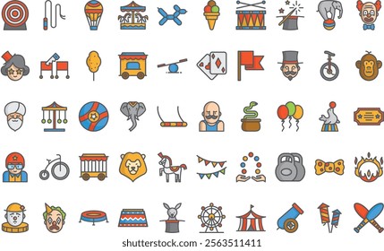 Circus icons High-Quality Vector Icons Collection with Editable Stroke. Ideal for Professional and Creative Projects.