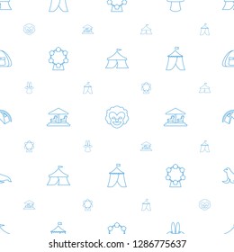 circus icons pattern seamless white background. Included editable line clown, magic hat, carousel, tent, seal icons. circus icons for web and mobile.