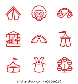 Circus icons set. set of 9 circus outline icons such as tent, magic hat, carousel, circus