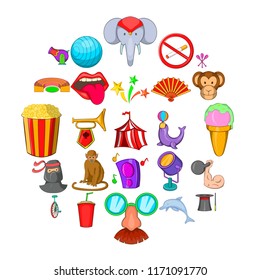 Circus icons set. Cartoon set of 25 circus vector icons for web isolated on white background