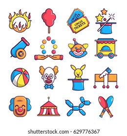 Circus icons set. Cartoon illustration of 16 circus vector icons for web