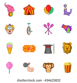 Circus Icons set, cartoon style