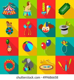 Circus icons set. Flat illustration of 16 circus vector icons for web