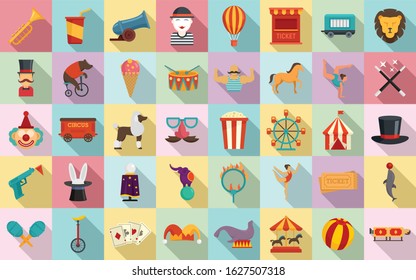 Circus icons set. Flat set of circus vector icons for web design