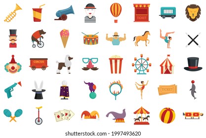 Circus icons set. Flat set of circus vector icons isolated on white background