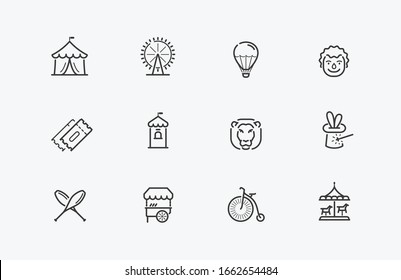 Circus icons set. Funfair, carnival symbol vector illustration