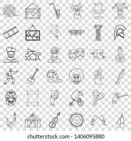Circus icons set. Outline style of 36 circus vector icons for web for any design