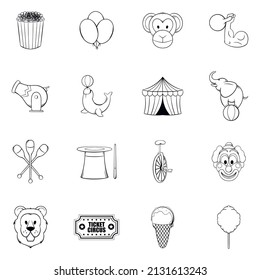 Circus Icons set in outline style isolated on white background