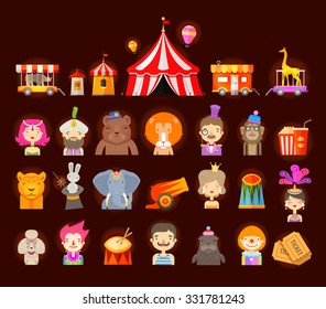 circus icons set. vector illustration