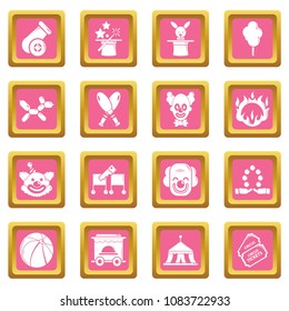 Circus icons set vector pink square isolated on white background 