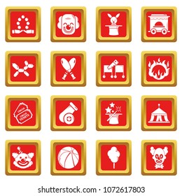 Circus icons set vector red square isolated on white background 