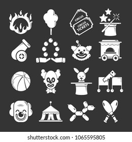 Circus icons set vector white isolated on grey background 