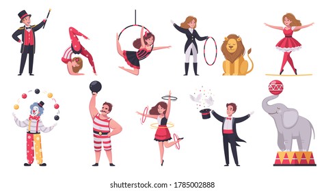 Circus icons set with weekend recreation program symbols cartoon isolated vector illustration