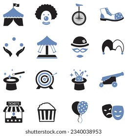 Circus Icons. Two Tone Flat Design. Vector Illustration.