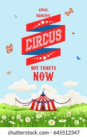 Circus illustration for design banner, ticket, leaflet, card, poster and so on. Traveling circus tent.