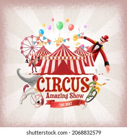 CIRCUS ILLUSTRATION WITH VINTAGE STYLE WATERCOLORS