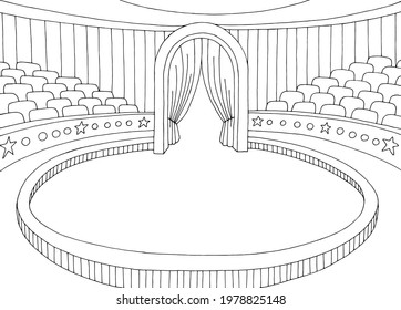Circus interior graphic black white interior sketch illustration vector