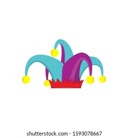 Circus jester fool hat icon. Flat illustration of circus jester fool hat vector icon for web