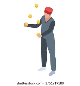 Icono del circo malabarista. Isométrico del icono del vector del malabarismo circense para el diseño web aislado en fondo blanco