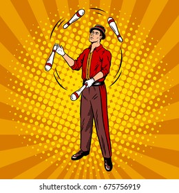 Circus juggler pop art retro vector illustration. Comic book style imitation.